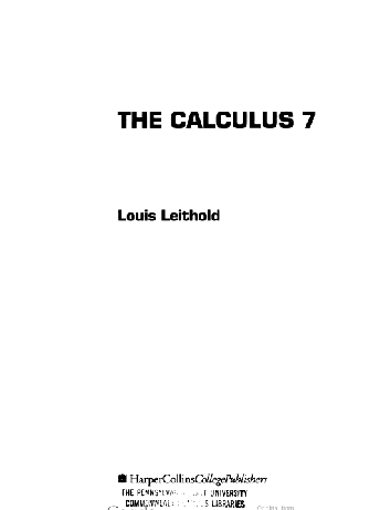 The Calculus 7 7th edition BY Leithold - Scanned Pdf